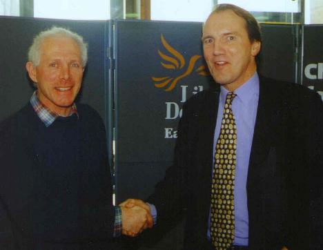 Roger Aron greeting Simon Hughes, Liberal Democrat President in Kettering